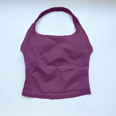 NCLAGEN Women's Longline Strappy Gym Halter Top - Padded Activewear for Yoga, Fitness & Running
