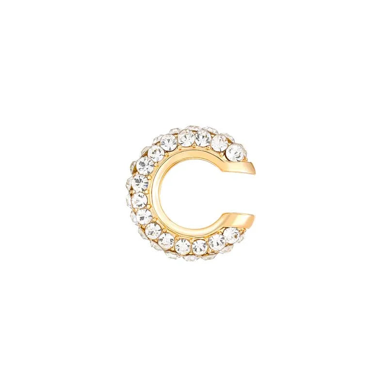 Gold C Shape Round Cartilage Clip Earrings for Women - Luxury Crystal Geometric Ear Cuff Jewelry