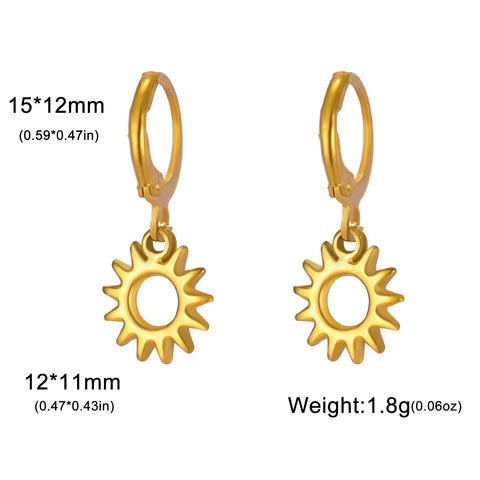 Skyrim Gold Color Stainless Steel Women's Heart Starfish Sun Pendant Hoop Earrings - Fashion Jewelry Gift