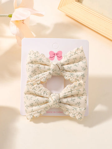 2 stuks/set bloemenprint kinderhaarspeldjes met strikken voor babymeisjes - handgemaakte katoenen haarspeldjes 