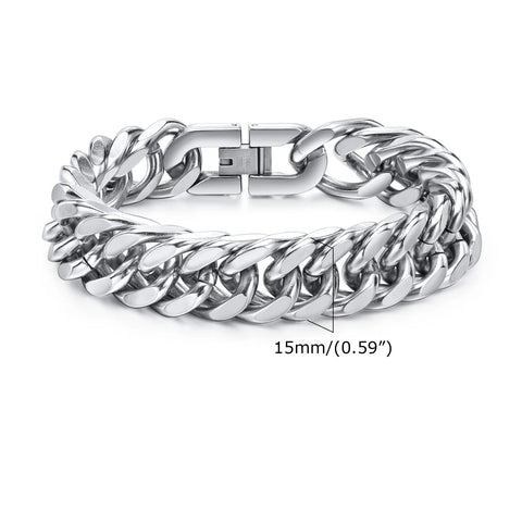 Stylish Double Curb Chain Bracelets for Men and Boys - Stainless Steel Miami Link Wristband