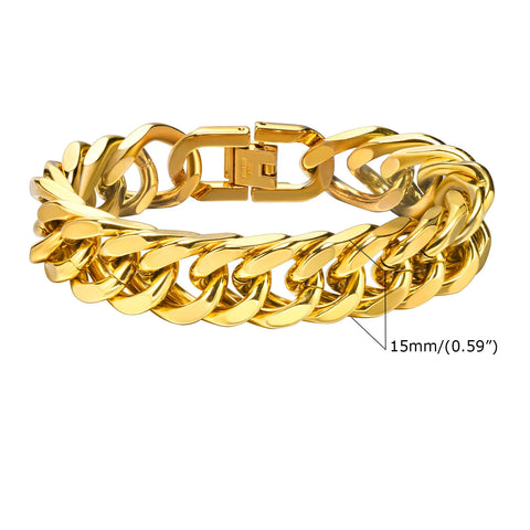 Stylish Double Curb Chain Bracelets for Men and Boys - Stainless Steel Miami Link Wristband