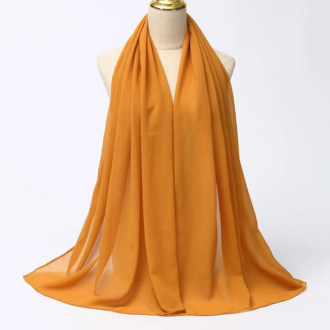 Elegant Muslim Chiffon Hijab Scarf - Lightweight Long Solid Color Head Wrap for Women