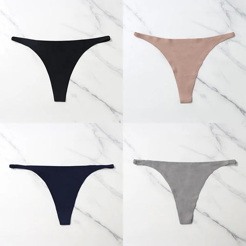 4 Pcs Lot Seamless Ice Silk Thong Panties for Women - Thin Waistband Tangas