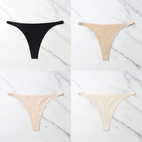 4 Pcs Lot Seamless Ice Silk Thong Panties for Women - Thin Waistband Tangas