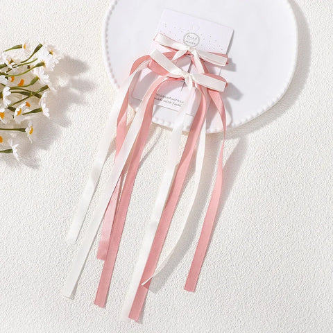 2Pcs Korean Lace White Bow Ribbon Hair Clip - Delicate Bowknot Hairpins for Women