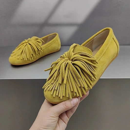 AIYUQI Women's Flat Shoes Genuine Leather 2025 New Tassel Women's Loafers Large Size Ballet Mary Jane Shoes For Women