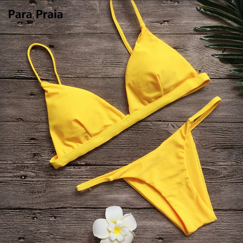 Para Praia Solid Bikini Set 2025 | Sexy Push Up Badmode voor Dames | Braziliaans Laag Taille Halter Tweedelig Badpak