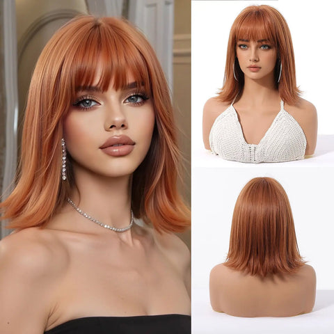 EASIHAIR Ombre Brown Blonde Wigs with Bangs - Layered Heat Resistant Synthetic Wig for Women
