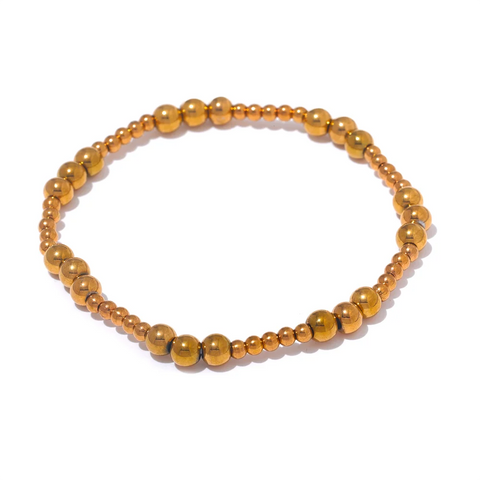 Yhpup Handmade Waterproof Stainless Steel Beads Bracelet for Men - Gold Color Jewelry