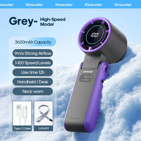 KINSCOTER Outdoor Foldable Portable Handheld Fan - Mini Cooling Rechargeable Turbo Fan