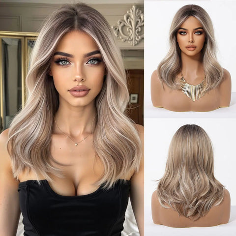 EASIHAIR Long Brown Ombre Synthetic Wigs for Women - Natural Wavy Cosplay Wig