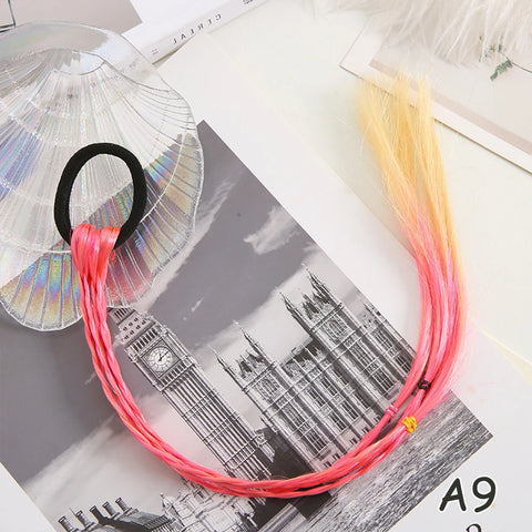 Colorful Synthetic Kids Ponytail Wigs with Headbands and Rubber Bands