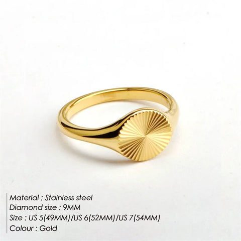 High Quality Wave Rings for Women - Minimalist Dainty Rays Texture Circle Ring in Stainless Steel