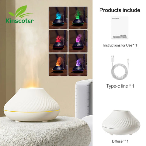 KINSCOTER Volcanic Aroma Diffuser Essential Oil Lamp - 130ml USB Portable Air Humidifier with Color Flame Night Light