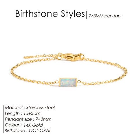 eManco Fashion Jewelry Stainless Steel 7*3MM Square Birthstone Bracelet with Sparkling Rhinestones