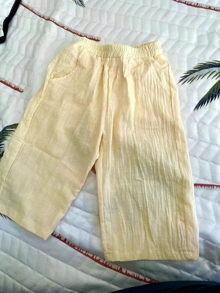 Cotton and Linen Cropped Trousers for Kids