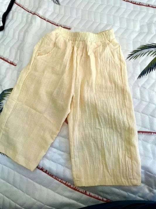 Cotton and Linen Cropped Trousers for Kids