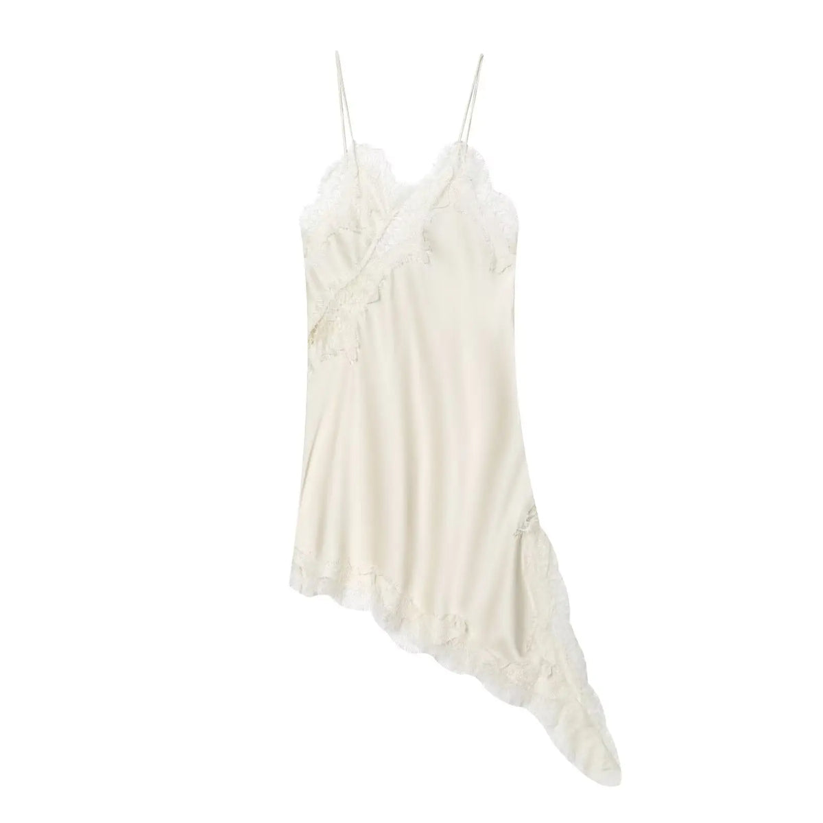 TRAF Satin Sexy Lace Spliced Short Sling Dress