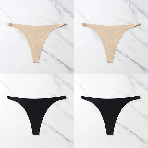4 Pcs Lot Seamless Ice Silk Thong Panties for Women - Thin Waistband Tangas