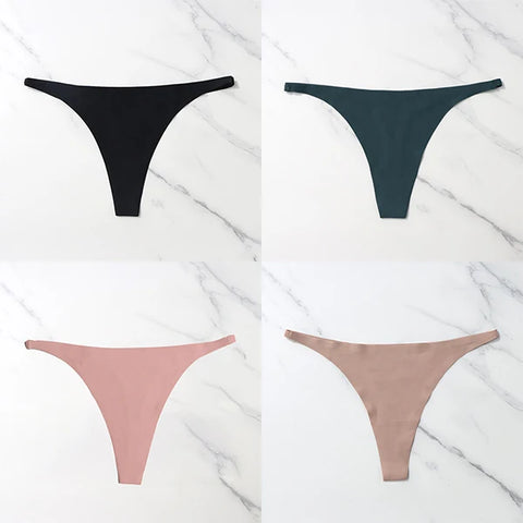 4 Pcs Lot Seamless Ice Silk Thong Panties for Women - Thin Waistband Tangas