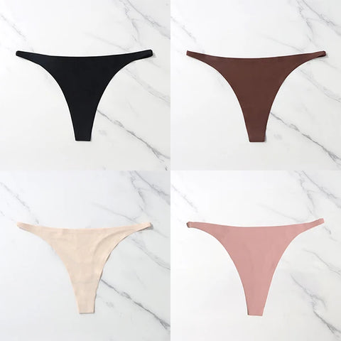 4 Pcs Lot Seamless Ice Silk Thong Panties for Women - Thin Waistband Tangas