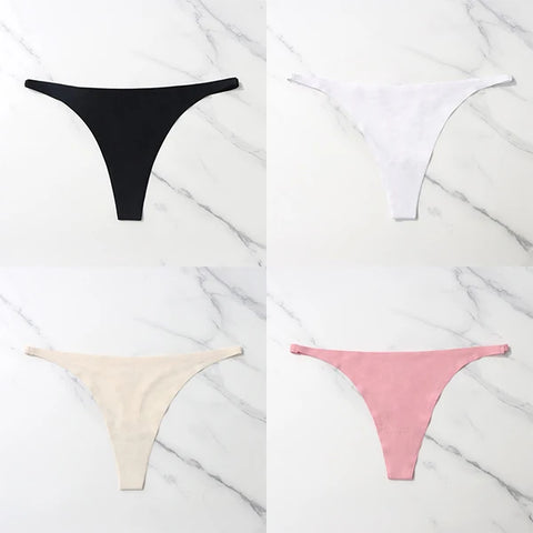 4 Pcs Lot Seamless Ice Silk Thong Panties for Women - Thin Waistband Tangas