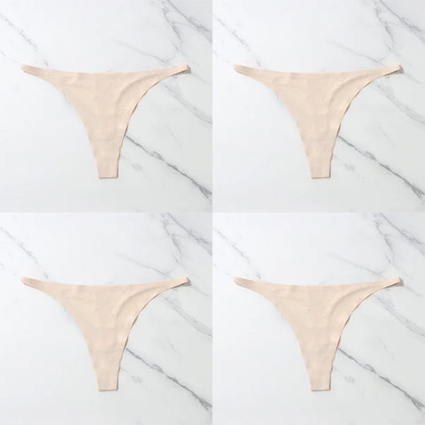 4 Pcs Lot Seamless Ice Silk Thong Panties for Women - Thin Waistband Tangas