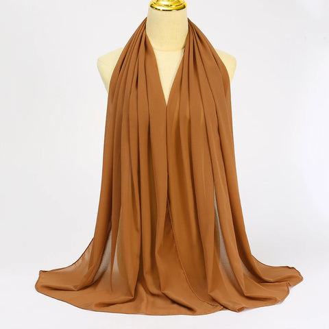 Elegant Muslim Chiffon Hijab Scarf - Lightweight Long Solid Color Head Wrap for Women