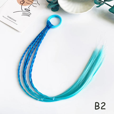 Colorful Synthetic Kids Ponytail Wigs with Headbands and Rubber Bands