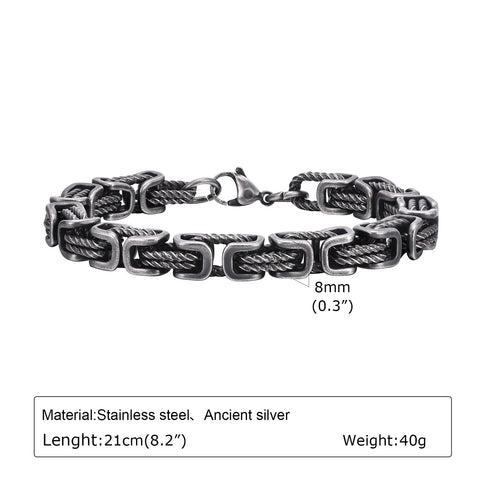 Vintage Byzantine Chain Bracelet for Men and Boys - Stainless Steel Retro Wristband