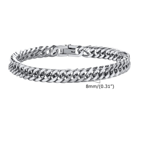 Stylish Double Curb Chain Bracelets for Men and Boys - Stainless Steel Miami Link Wristband