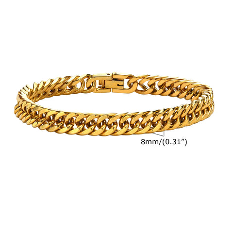 Stylish Double Curb Chain Bracelets for Men and Boys - Stainless Steel Miami Link Wristband