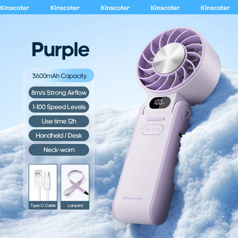 KINSCOTER Outdoor Foldable Portable Handheld Fan - Mini Cooling Rechargeable Turbo Fan