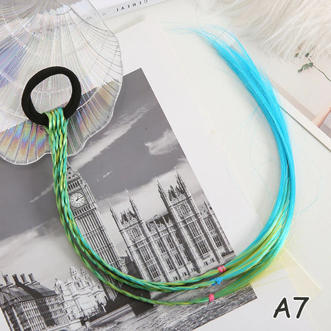 Colorful Synthetic Kids Ponytail Wigs with Headbands and Rubber Bands