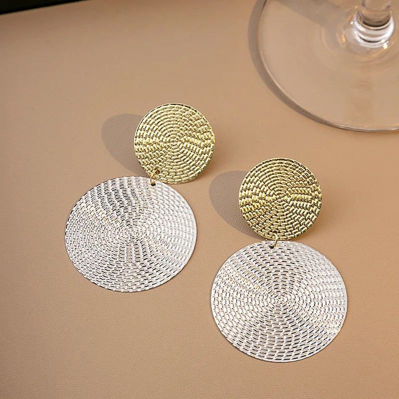 Bohemia Gold Color Big Round Earrings - Exaggerated Metal Geometric Long Circle Pendant for Women