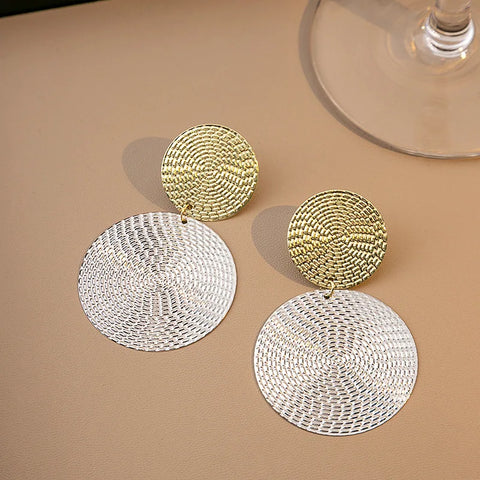 Bohemia Gold Color Big Round Earrings - Exaggerated Metal Geometric Long Circle Pendant for Women