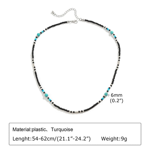 Stylish Synthetic Turquoise Necklaces for Men and Boys - Mini Black Beaded Summer Beach Jewelry