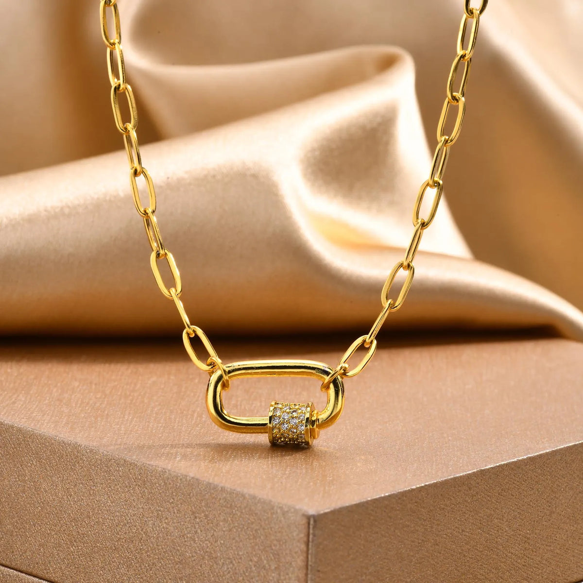 Pave Zircon Pin Pendant Necklace for Women - Adjustable Stainless Steel Paperclip Chain Wholesale Jewelry