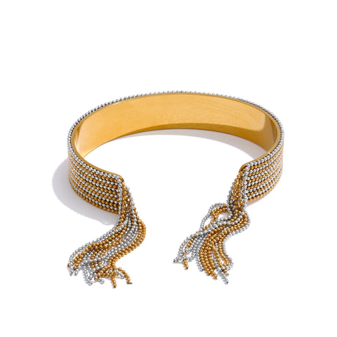 Yhpup Hot Style Stainless Steel Chain Tassel Cuff Bracelet Bangle - 18K Gold Color Plated Fashion Jewelry