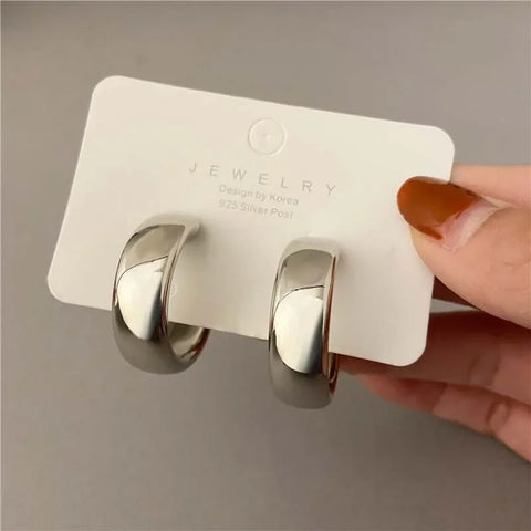 Fashion Metal Geometric Circular Hoop Earrings for Women - Punk Silver Twist C Shape Drop Earrings