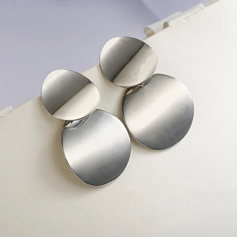 Bohemia Gold Color Big Round Earrings - Exaggerated Metal Geometric Long Circle Pendant for Women