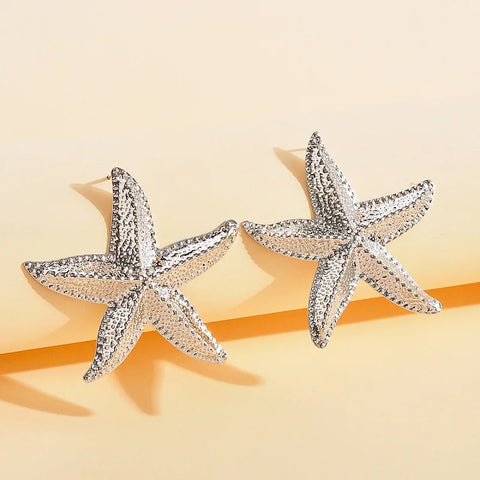 2025 New Fashion Big Starfish Shell Stud Earrings - Bohemian Gold Color Star Drop Earrings for Women