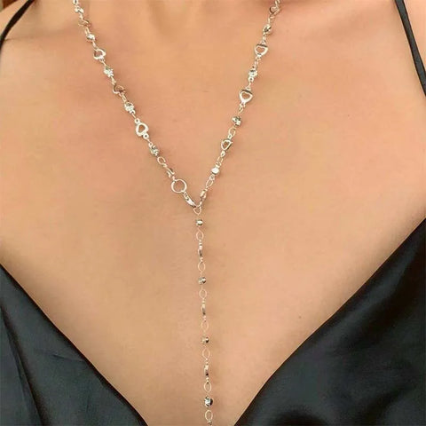 Colorful Crystal Chain Necklace for Women - Silver Long Y-shaped Clavicle Jewelry