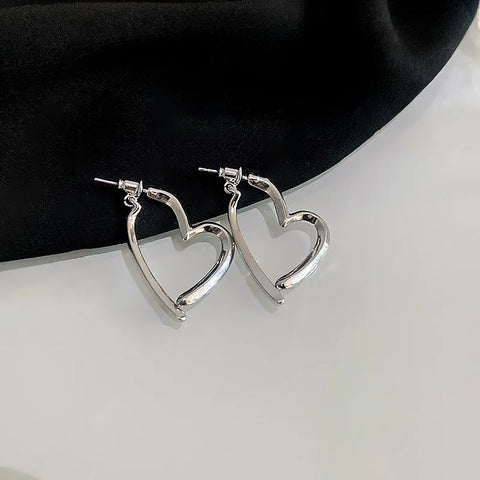 Fashion Simple Gold Color Love Heart Earrings for Women - Trendy Elegant Metal Geometric Zircons Heart-Shaped Jewelry