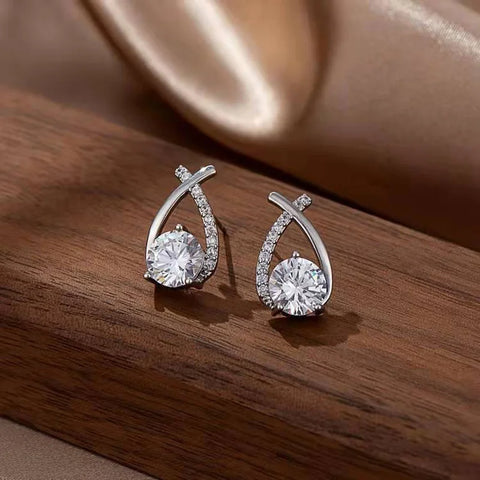 2025 New Korean Shiny Zircon Bow Earrings for Women - Sweet Elegant Gold Colour Jewelry