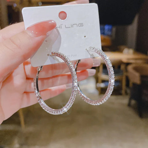 Luxury Shiny Zircon Circle Hoop Earrings for Women - 2025 New Fashion Big Round Wedding Jewelry