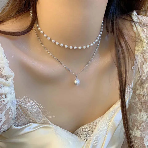 2024 New Fashion Gold Color Pearl Choker Necklace for Women & Girls - Simple Double Layer Neck Chain Jewelry Gift
