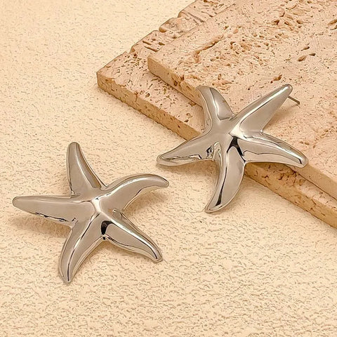 2025 New Fashion Big Starfish Shell Stud Earrings - Bohemian Gold Color Star Drop Earrings for Women