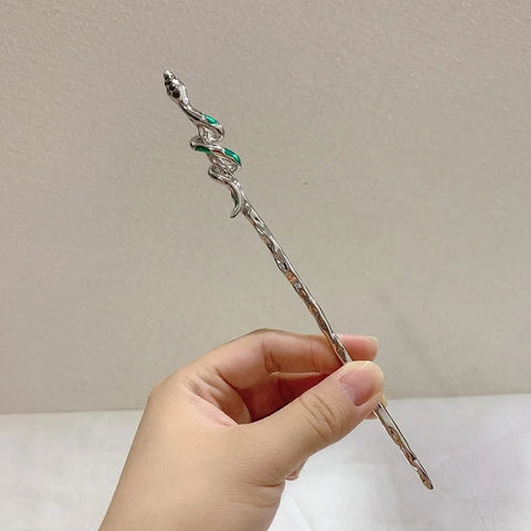 New Punk Snake Shape Hair Sticks - Fashion Metal Green Crystal Hair Accessories for Women